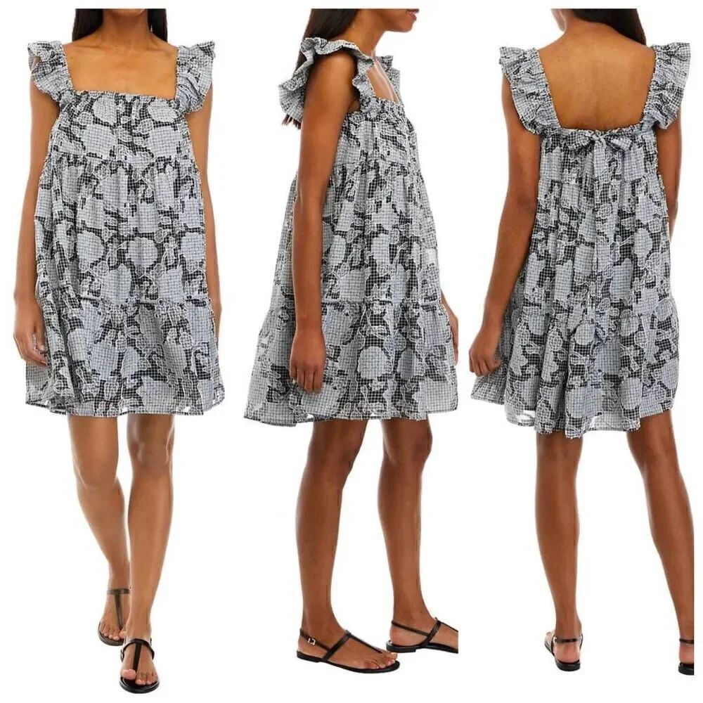 Crown & Ivy Tiered Ruffle Burnout Sleeveless Swing Mini Dress Size XL